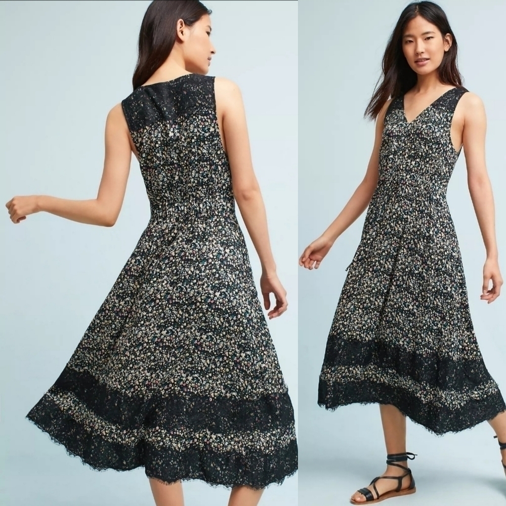 Ranna Gill Cyanara Ditsy Floral Print Lace Dress XS Multicolor